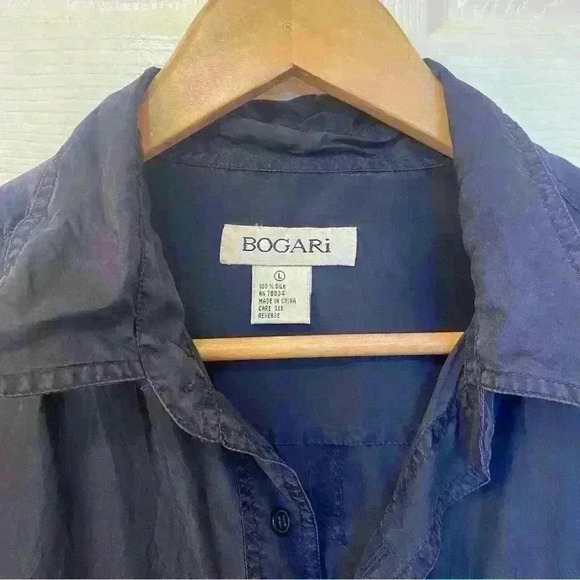 BOGARi 100% Silk Men’s Navy Button Up Size L - Picture 4 of 7